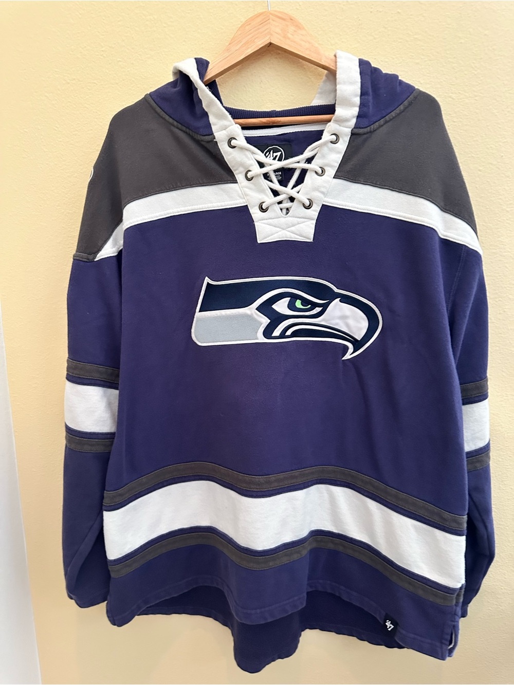 Seattle Seahawks Navy Hooded Lace-Up Pullover Sweater